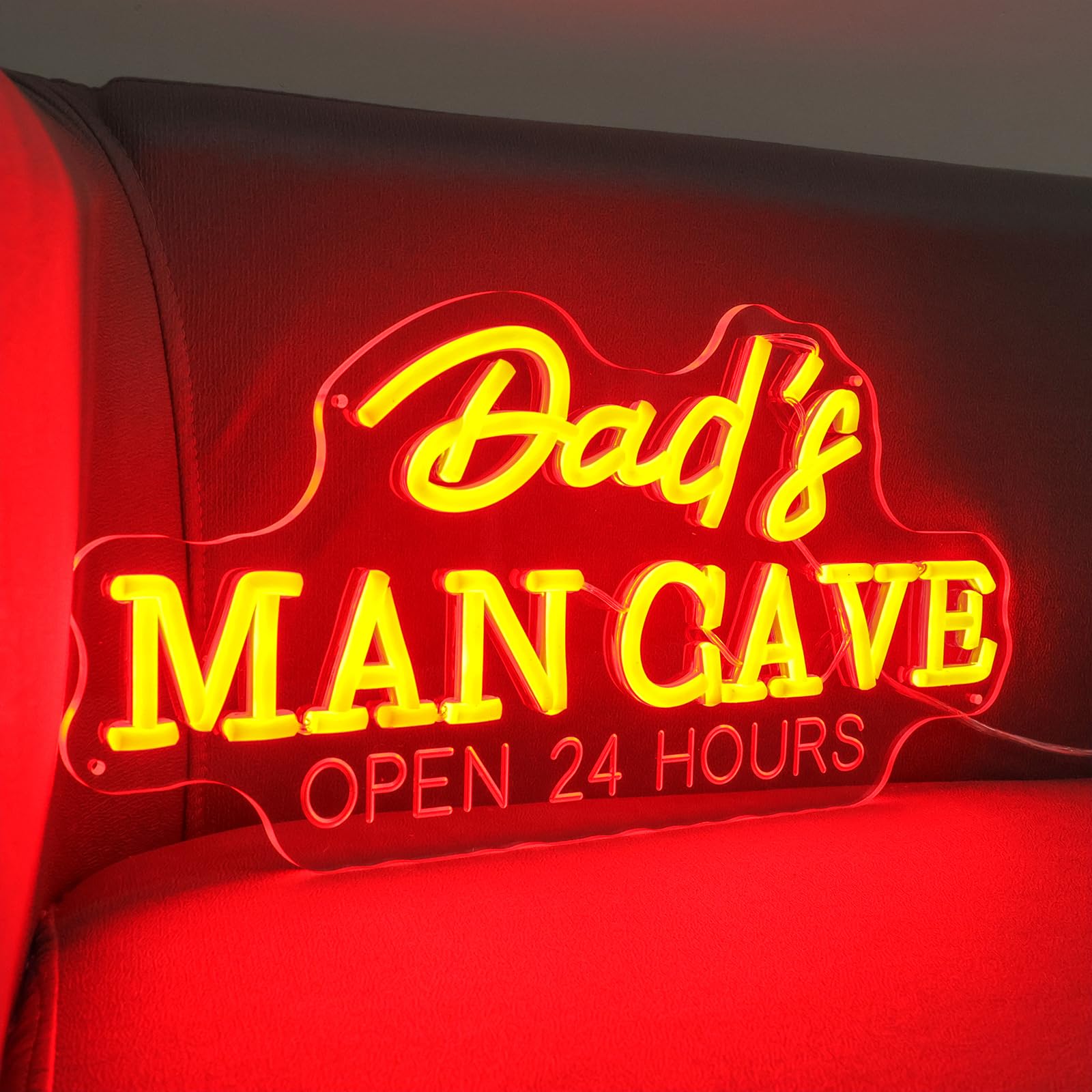 Dad's Man Cave Neon Sign, Handmade Dimmable Red 3D Engraving Open
